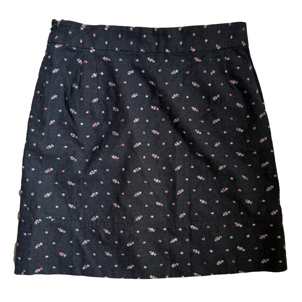 Odille Anthropologie dark gray floral cotton pencil skirt size 14